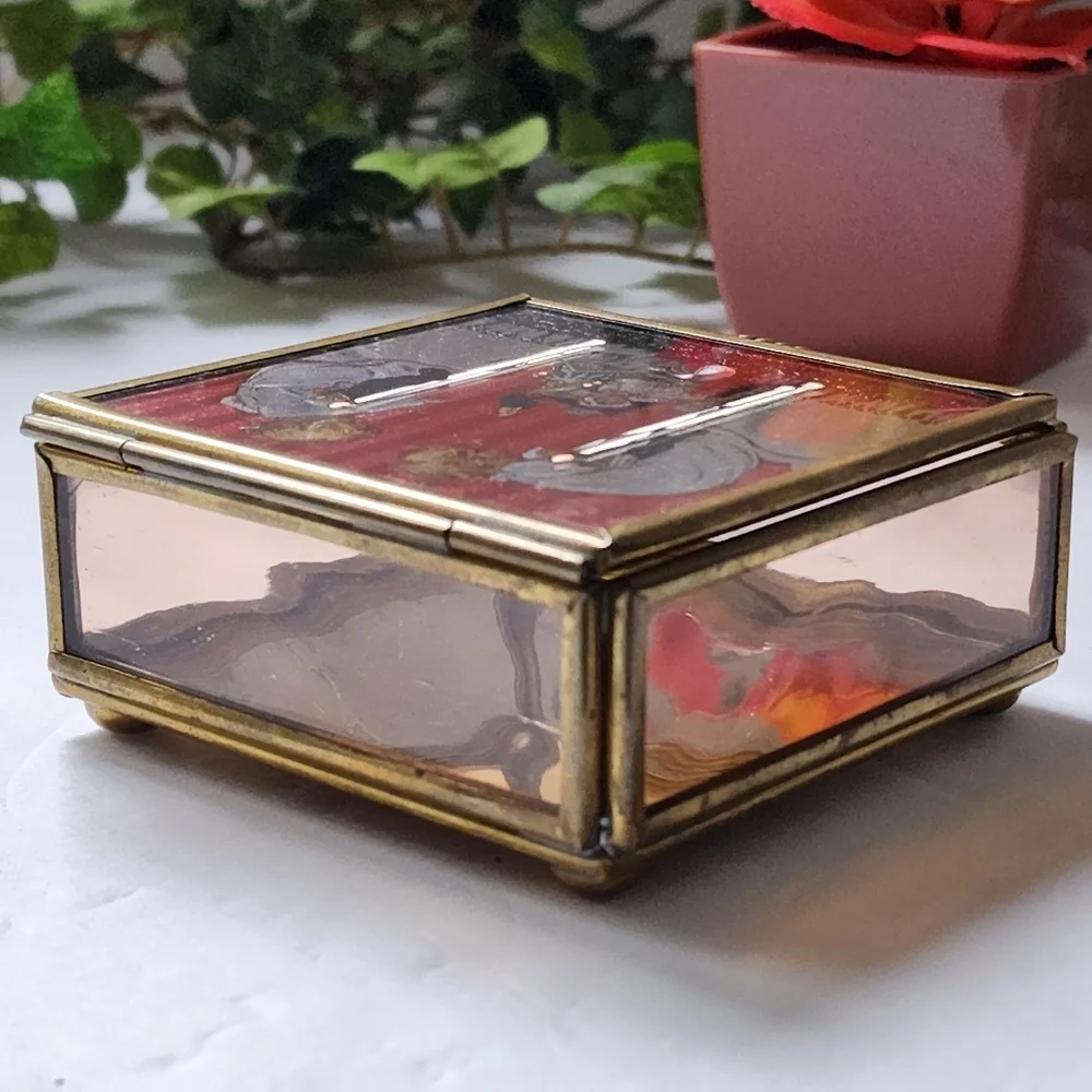Vintage Art Deco Enesco Glass Brass Trinket Box